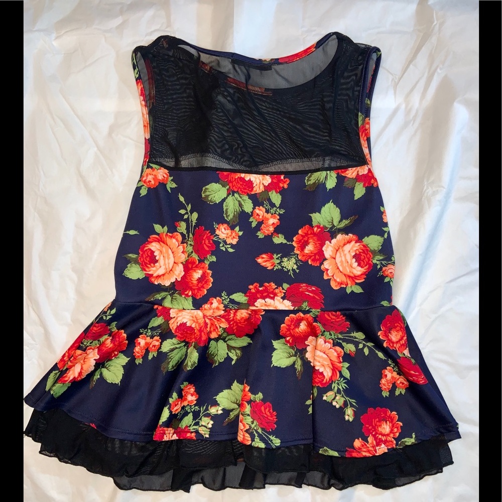 Flowered Peplum Sheer Top